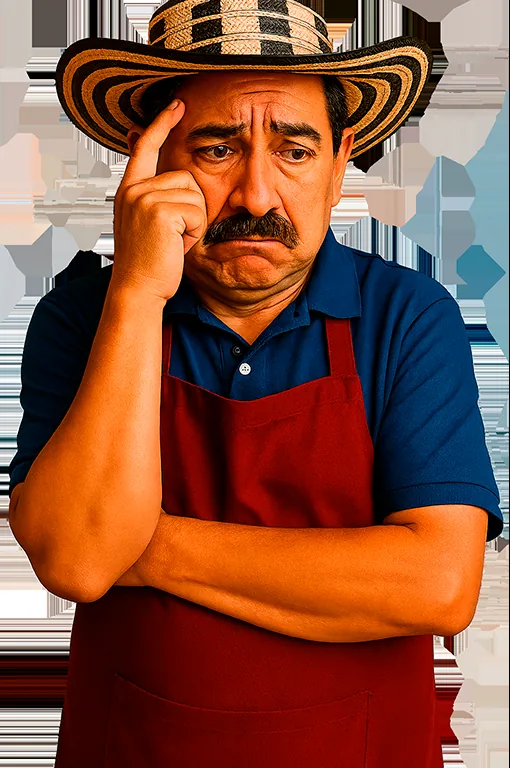 Tendero colombiano preocupado por sus ventas