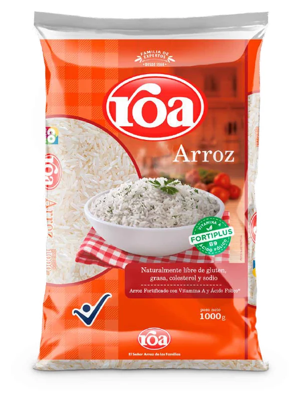 Arroz Roa — presentaciones 500 g, 1 kg, Fortiplus 3 kg, 5 kg, 10 kg, Integral 1 kg