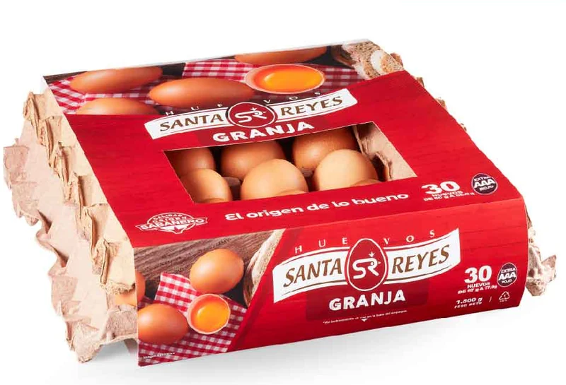 Huevos Santa Reyes — presentaciones Tipo A rojo × 6, Tipo A rojo × 12, Tipo A rojo × 30 cubeta, Tipo AA rojo × 12, Tipo AA rojo × 30 cubeta, Tipo AA blanco × 12, Tipo AA blanco × 30 cubeta, Tipo AAA rojo × 20