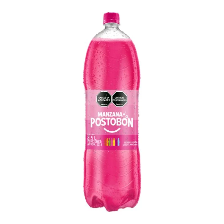 Gaseosa Postobón — presentaciones Manzana 1.5 L, Manzana 2.5 L, Manzana 3.125 L, Uva 1.5 L, Uva 2.5 L, Uva 3.125 L, Colombiana 1.5 L, Colombiana 2.5 L, Naranja 400 ml, Naranja 1.5 L, Kola 2.5 L